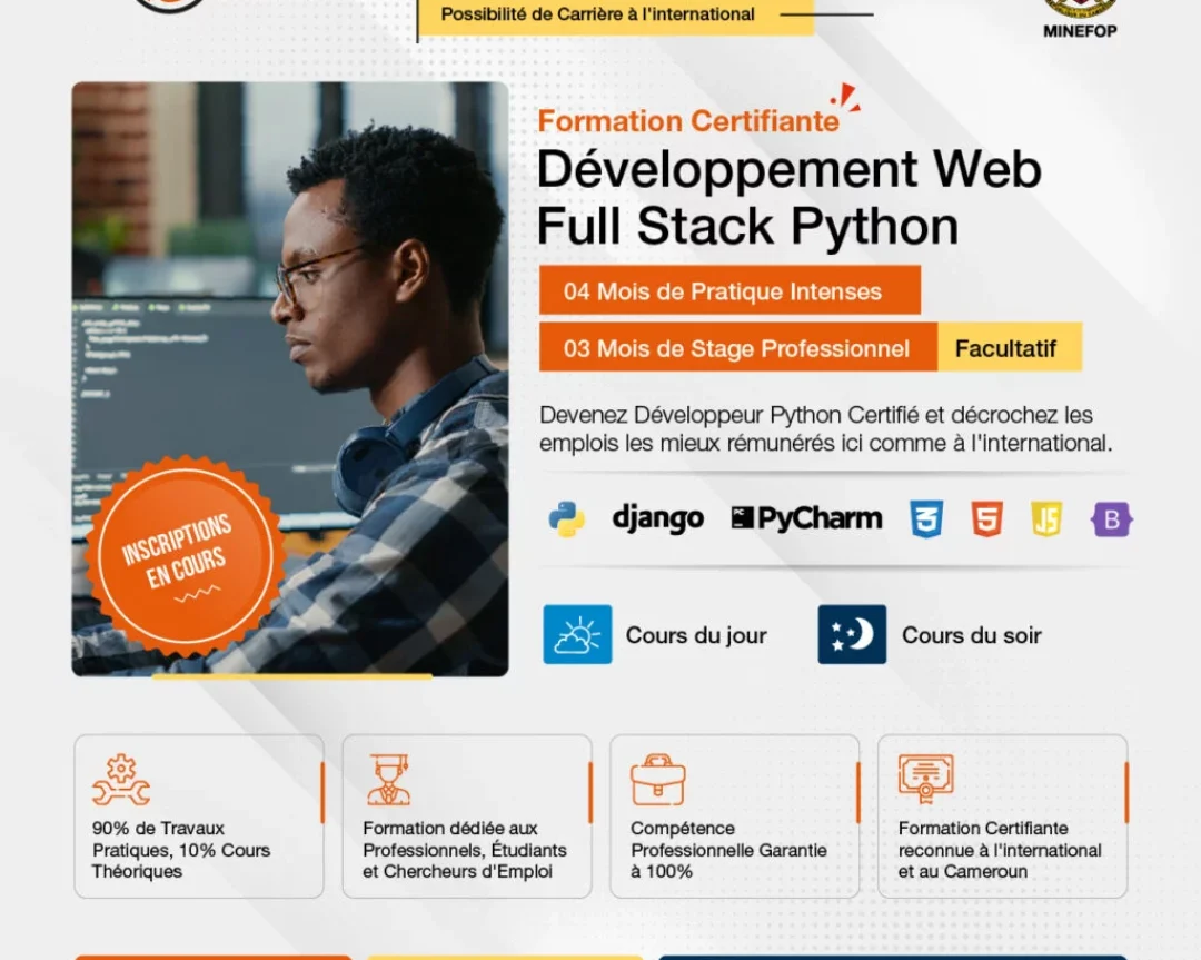 Meilleurs Instituts de Formation en Développement Web Full Stack Python au Cameroun